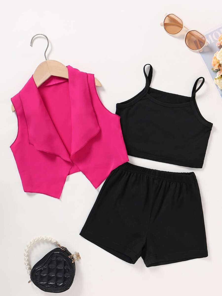 小女童青果領夾克背心和短褲和吊帶上衣 - 彩色 - 查看 1