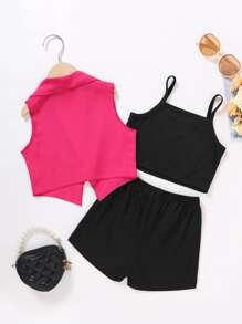 小女童青果領夾克背心和短褲和吊帶上衣 - 彩色 - 查看 2