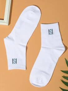 1pair Letter Graphic Sports Socks - White - View 4