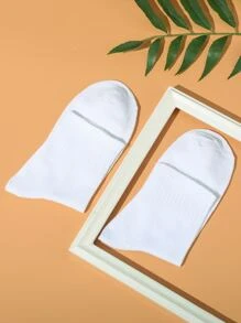 1pair Solid Anti-odor Sports Socks - White - View 3