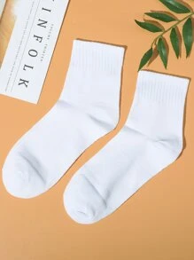 1pair Solid Anti-odor Sports Socks - White - View 4