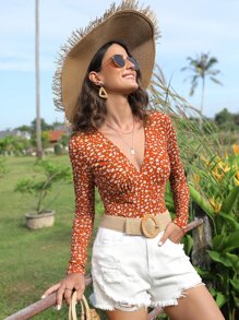 SHEIN Privé Ditsy Floral Print V Neck Tee