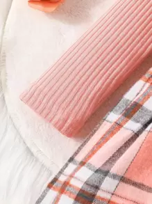 Baby Girl Plaid Print Ruffle Trim Bow Front 2 In 1 Dress With Headband - Pink - View 7