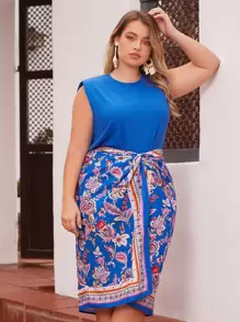 SHEIN VCAY Plus Shoulder Pad Tank Top - Blue - View 2