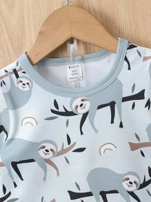 Baby Boy Cartoon Sloth Graphic Tee & Shorts - Grey - View 3