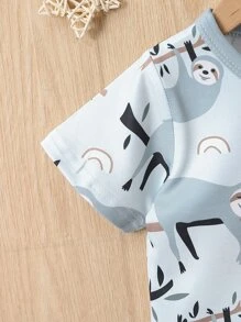 Baby Boy Cartoon Sloth Graphic Tee & Shorts - Grey - View 5