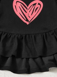 SHEIN Toddler Girls Heart Print Ruffle Hem Top & Striped Flare Leg Trousers - Multicolor - View 4