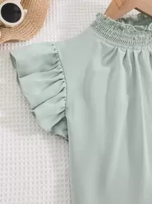 Chicas Blusa ribete fruncido de manga con volante de cuello alto - verde menta - Ver 5