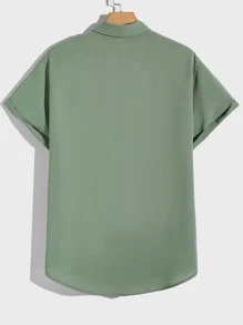 Manfinity Men Letter Patched Shirt & Shorts Without Tee - Mint Green - View 2