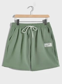 Manfinity Men Letter Patched Shirt & Shorts Without Tee - Mint Green - View 5