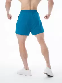 Men Drawstring Waist Slit Hem Sports Shorts - Blue - View 2