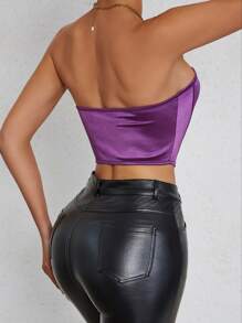 SHEIN Unity Áo nữ Bất đối xứng Lộ Lưng màu trơn Buổi tiệc - Màu tím - Xem 2