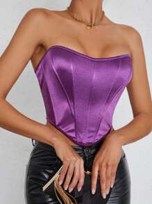 SHEIN Unity Áo nữ Bất đối xứng Lộ Lưng màu trơn Buổi tiệc - Màu tím - Xem 5