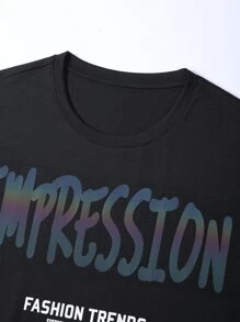 Manfinity Men Reflective Letter Graphic Tee & Shorts - Black - View 8