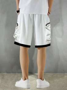 Manfinity Homme Men's Loose Fit Shorts With Drawstring Waist And Contrast Trim Zipper Pockets - White - View 2