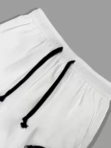 Manfinity Homme Men's Loose Fit Shorts With Drawstring Waist And Contrast Trim Zipper Pockets - White - View 6