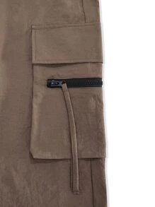 Manfinity Hombres Pantalones cargo de cintura con cordón - Caqui - Ver 8