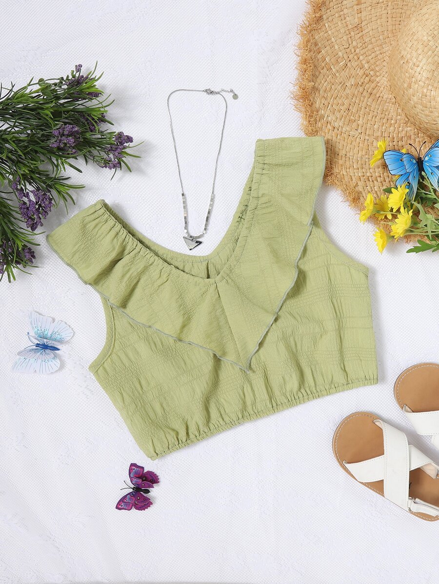 Chicas Top tank ribete con fruncido - Verde Oliva - Ver 1