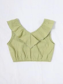 Chicas Top tank ribete con fruncido - Verde Oliva - Ver 2