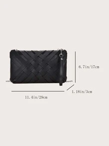 Weave Detail Chain Square Bag - Black - View 4