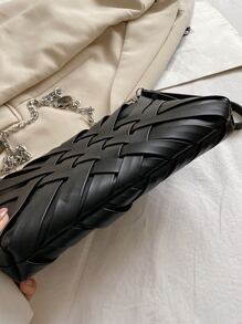 Weave Detail Chain Square Bag - Black - View 6