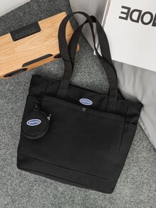 2pcs Set: Large Capacity Waterproof Tote Bag With Coin Purse, Casual And Versatile Commuter Shoulder Bag, School Backpack For College Students - Black - View 5