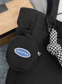 2pcs Set: Large Capacity Waterproof Tote Bag With Coin Purse, Casual And Versatile Commuter Shoulder Bag, School Backpack For College Students - Black - View 6