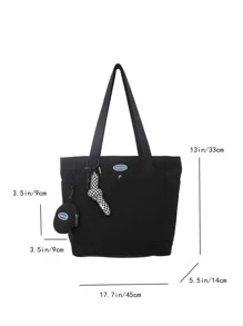 2pcs Set: Large Capacity Waterproof Tote Bag With Coin Purse, Casual And Versatile Commuter Shoulder Bag, School Backpack For College Students - Black - View 7