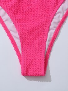 Swim Basics Summer Beach Solid Textured Bikini Bottom - Hot Pink - View 5