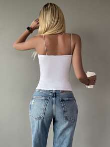 Cottnline Camiseta de punto acanalada de un solo color - Blanco - Ver 2