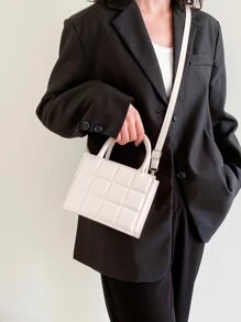 Mini Fashionable Plaid Stitching Square Shoulder Bag, Solid Color, Versatile Casual Women's Bag, Shoulder And Crossbody Small Bag - Beige - View 2