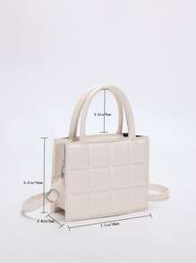 Mini Fashionable Plaid Stitching Square Shoulder Bag, Solid Color, Versatile Casual Women's Bag, Shoulder And Crossbody Small Bag - Beige - View 3