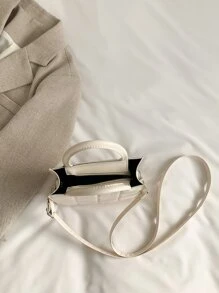 Mini Fashionable Plaid Stitching Square Shoulder Bag, Solid Color, Versatile Casual Women's Bag, Shoulder And Crossbody Small Bag - Beige - View 4