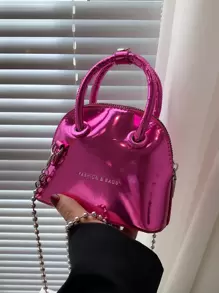 CONTAINEVERY Mini Metallic Letter Detail Chain Dome Bag - Hot Pink - View 1