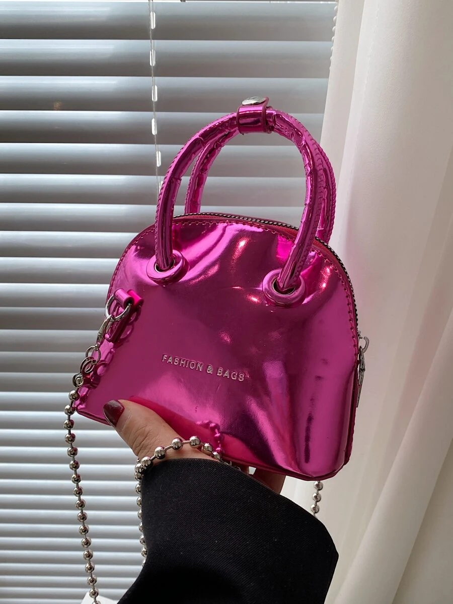 CONTAINEVERY Mini Metallic Letter Detail Chain Dome Bag - Hot Pink - View 1