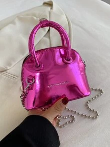 CONTAINEVERY Mini Metallic Letter Detail Chain Dome Bag - Hot Pink - View 2