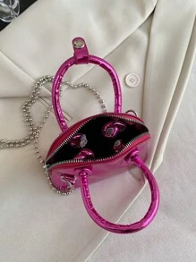 CONTAINEVERY Mini Metallic Letter Detail Chain Dome Bag - Hot Pink - View 4
