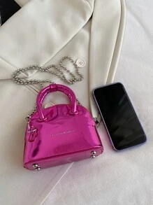 CONTAINEVERY Mini Metallic Letter Detail Chain Dome Bag - Hot Pink - View 5