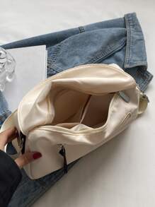 字母貼布翻蓋流浪包 - 白色 - 查看 4