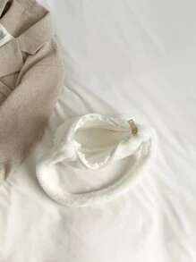 Fuzzy, Soft, Plush Minimalist Fluffy Hobo Bag For Girls, Women, College Students, Rookies & White-collar Workers For Work, Office, Commute, For Autumn & Winter, Warm Winter, Outdoors - White - View 4