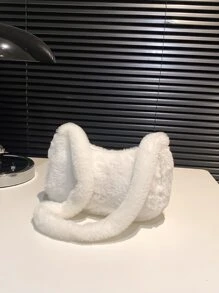 Fuzzy, Soft, Plush Minimalist Fluffy Hobo Bag For Girls, Women, College Students, Rookies & White-collar Workers For Work, Office, Commute, For Autumn & Winter, Warm Winter, Outdoors - White - View 7