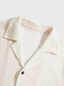 GENTILAND Loose Fit Men Textured Knit Shirt & Drawstring Waist Shorts - Khaki - View 3