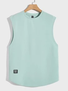 Manfinity VCAY Men Letter Patched Detail Tank Top, Sleeveless Plain Light Green Going Out Korean Fashion Tank Top - Mint Green - View 2