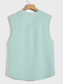 Manfinity VCAY Men Letter Patched Detail Tank Top, Sleeveless Plain Light Green Going Out Korean Fashion Tank Top - Mint Green - View 4