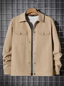 Manfinity Men Flap Pocket Button Front Jacket Without Tee - Khaki - View 1