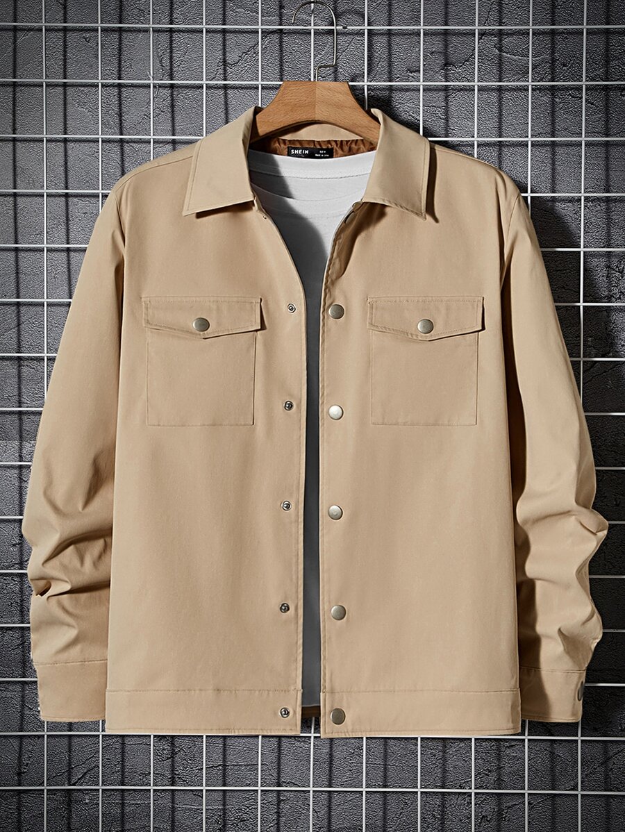 Manfinity Men Flap Pocket Button Front Jacket Without Tee - Khaki - View 1
