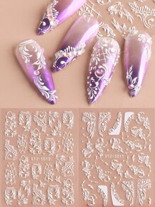 FULL BEAUTY 2sheets Scroll Pattern Nail Art Sticker - White - View 1