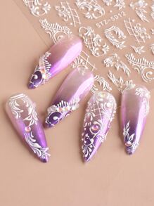 FULL BEAUTY 2sheets Scroll Pattern Nail Art Sticker - White - View 2