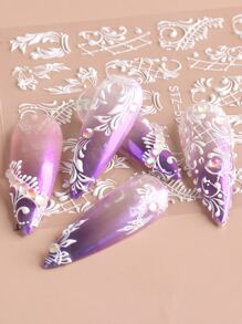 FULL BEAUTY 2sheets Scroll Pattern Nail Art Sticker - White - View 5