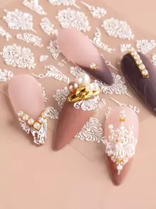 FULL BEAUTY 2片捲軸圖案指甲藝術貼紙，DIY指甲貼紙 - 白色 - 查看 2